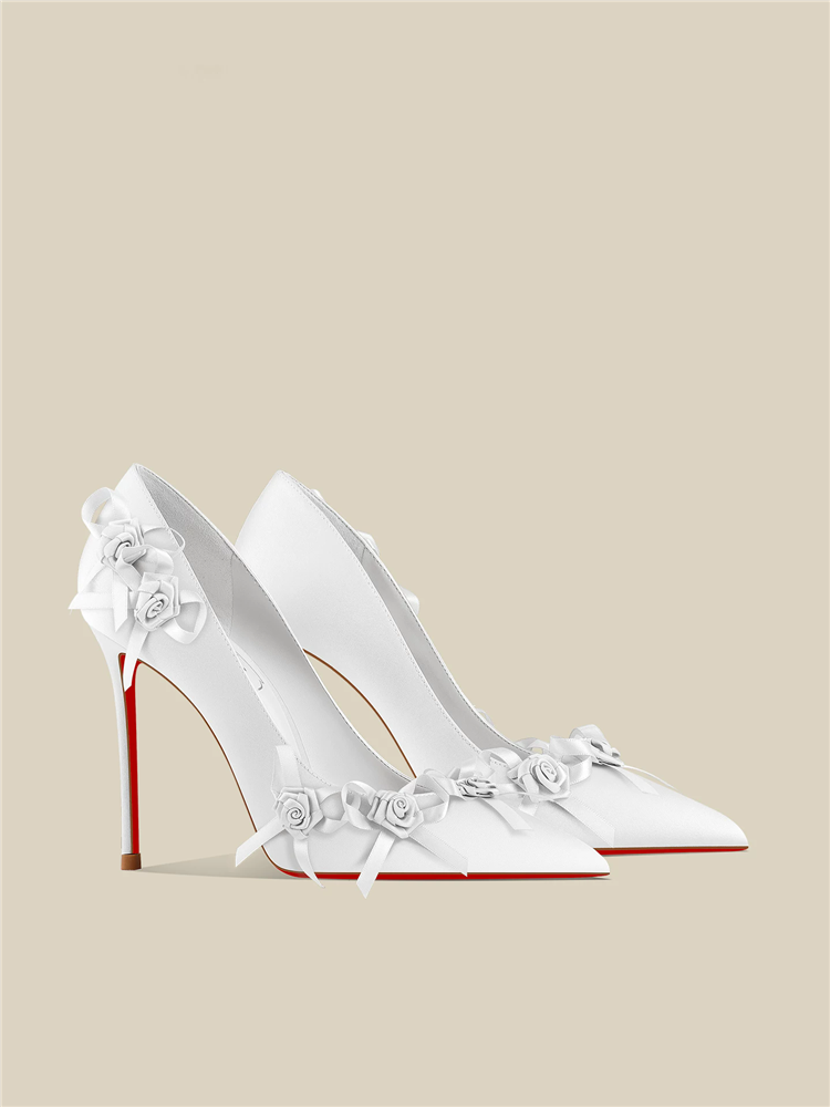 Women'S Shoes Red Bottoms - İlkbahar yeni sivri burunlu beyaz saten