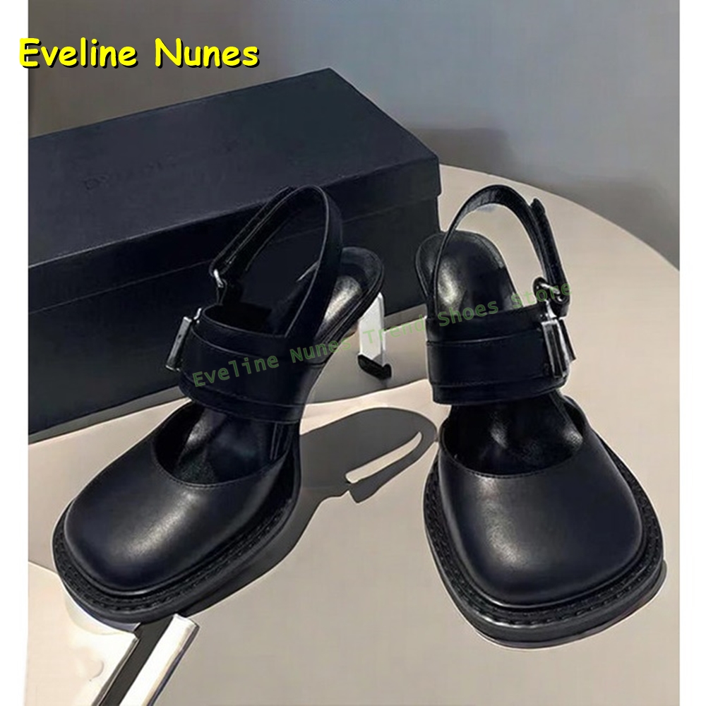 Square Toe Mule - Kadın Siyah Kare Burunlu Tokalı Slingback