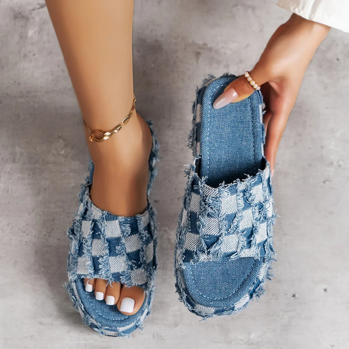 Women Shoes Jeans - Yeni kadın Denim slaytlar yaz sandalet