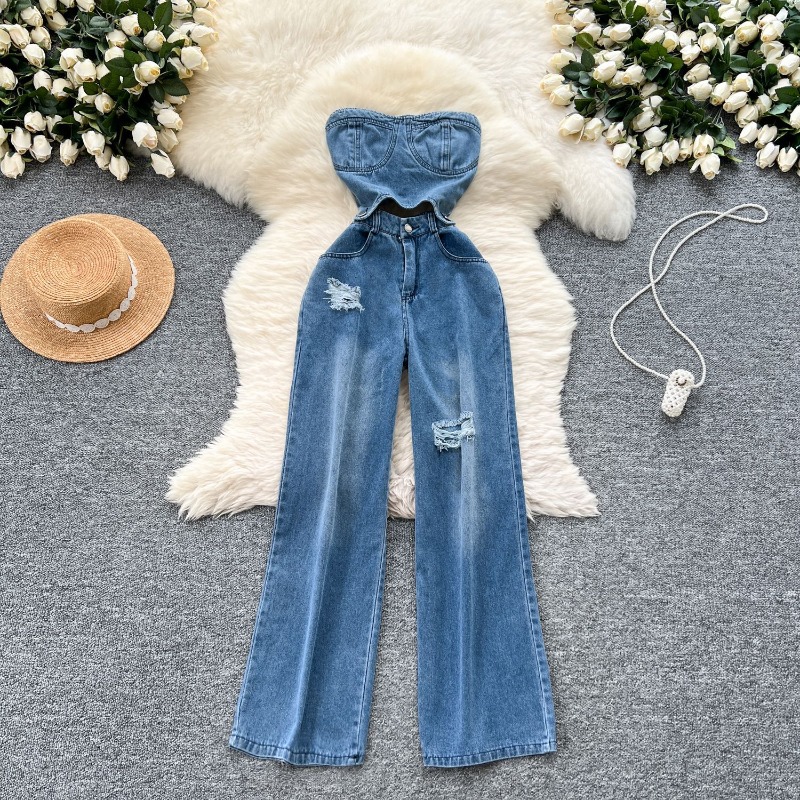 Women Shoes Jeans - Kot tulumlar kadın tek parça straplez