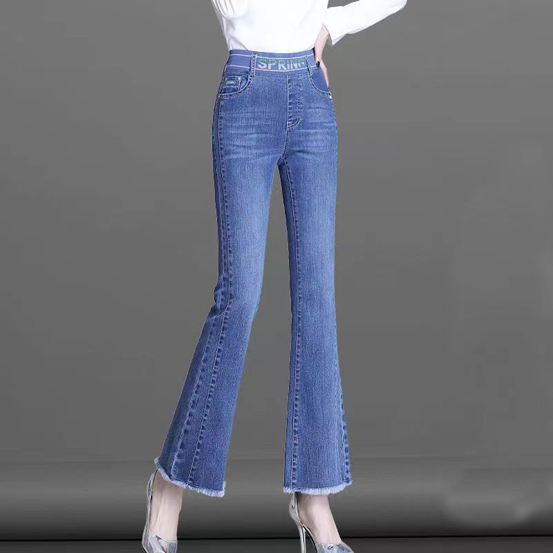 Women Shoes Jeans - Elastik Bel Flare Dokuz Nokta Çizme