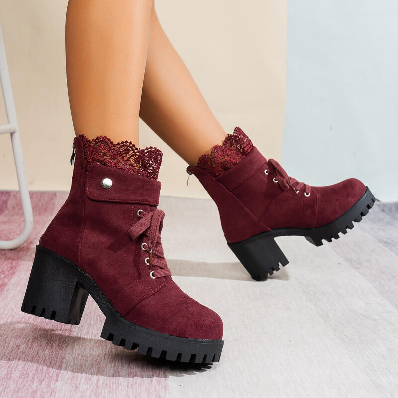 Women'S Shoes Red Bottoms - Seksi Dantel Eklemeli Kalın Taban Yüksek